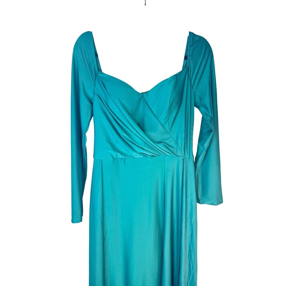 Miss Ord Deep Teal Long Medium Sleeve Sweetheart Neckline Maxi Dress - Picture 4 of 15